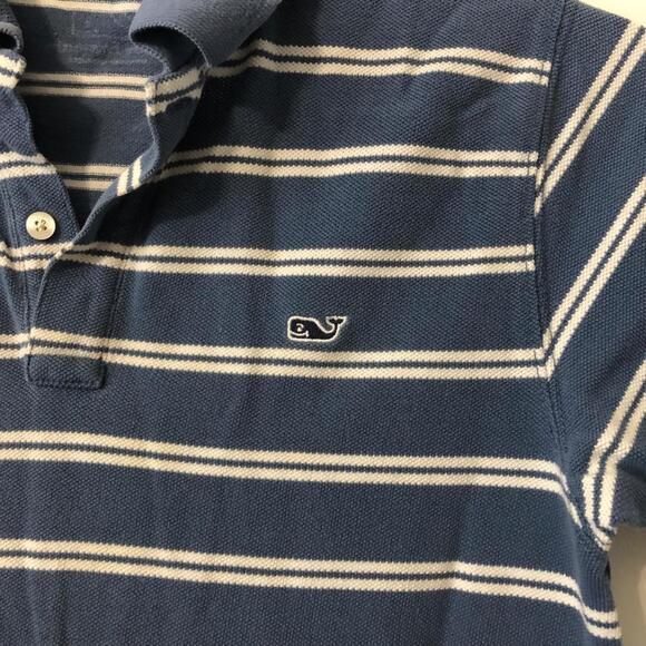Vineyard Vines Navy Striped Short Sleeve Polo Shirt Medium - Picture 2 of 6